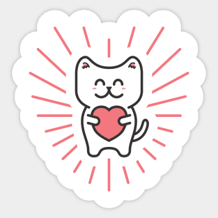 Cute White Love Cat Sticker